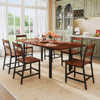 7-Piece Dining Table Set for 4-6, 63" Large Extendable Kitchen Table Set with 6 Chairs, Curved Backrest, Dining Room Table with Solid Metal Frame & MDF Board, Easy Assembly, Walnut