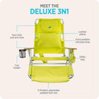 Ostrich the Deluxe 3N1 Lightweight Lawn Beach Reclining Lounge Chair with Footrest, Outdoor Furniture for Patio, Balcony, Backyard, or Porch, Lime