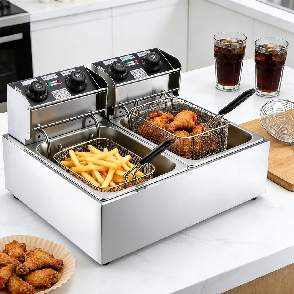 12L Electric Deep Fryer with Basket, 2500W Countertop Oil Fryer with Timer & Adjustable Temperature, Stainless Steel Frying Pot for Home Cooking
