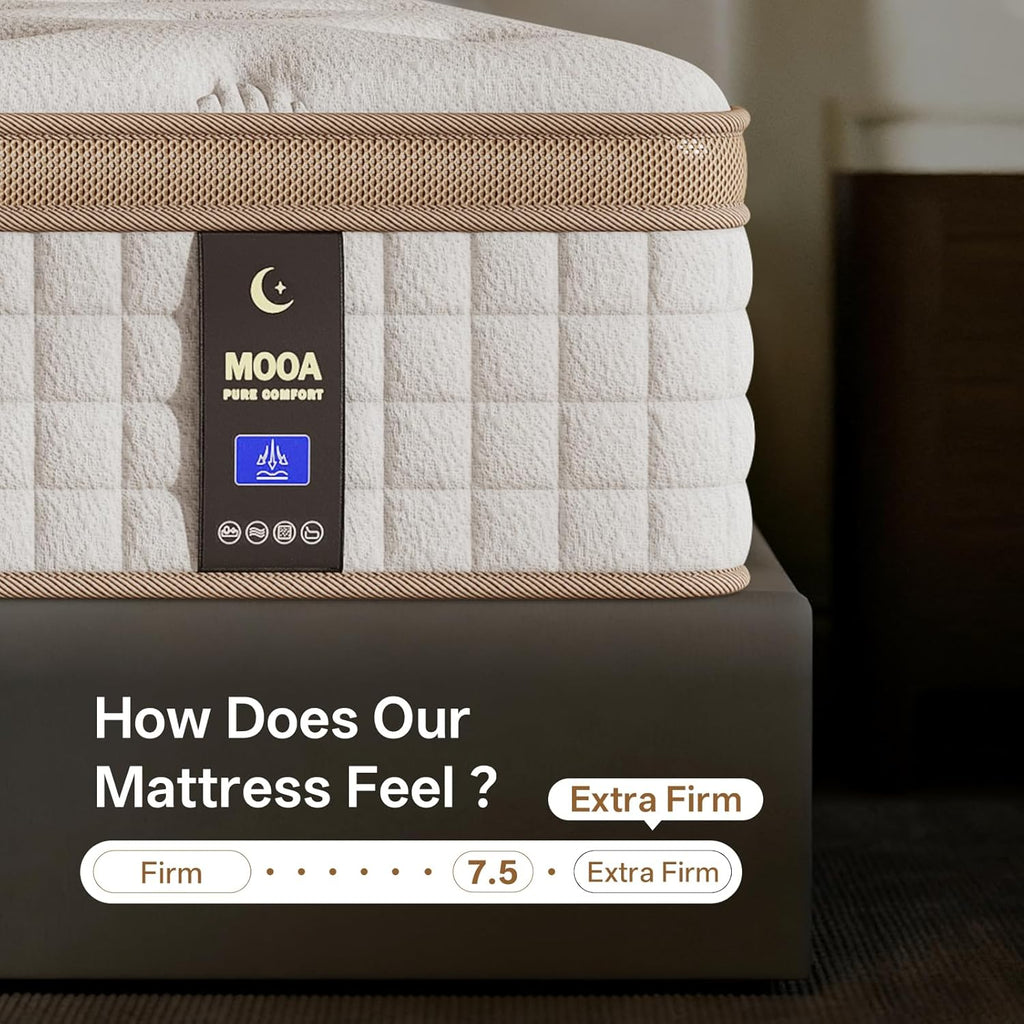 MOOA King Mattress, 12 inch King Size Memory Foam Mattress for Back Neck Pain Relief, Fiberglass Free, Medium Firm Hybrid Mattress in a Box, CertiPUR-US Certified
