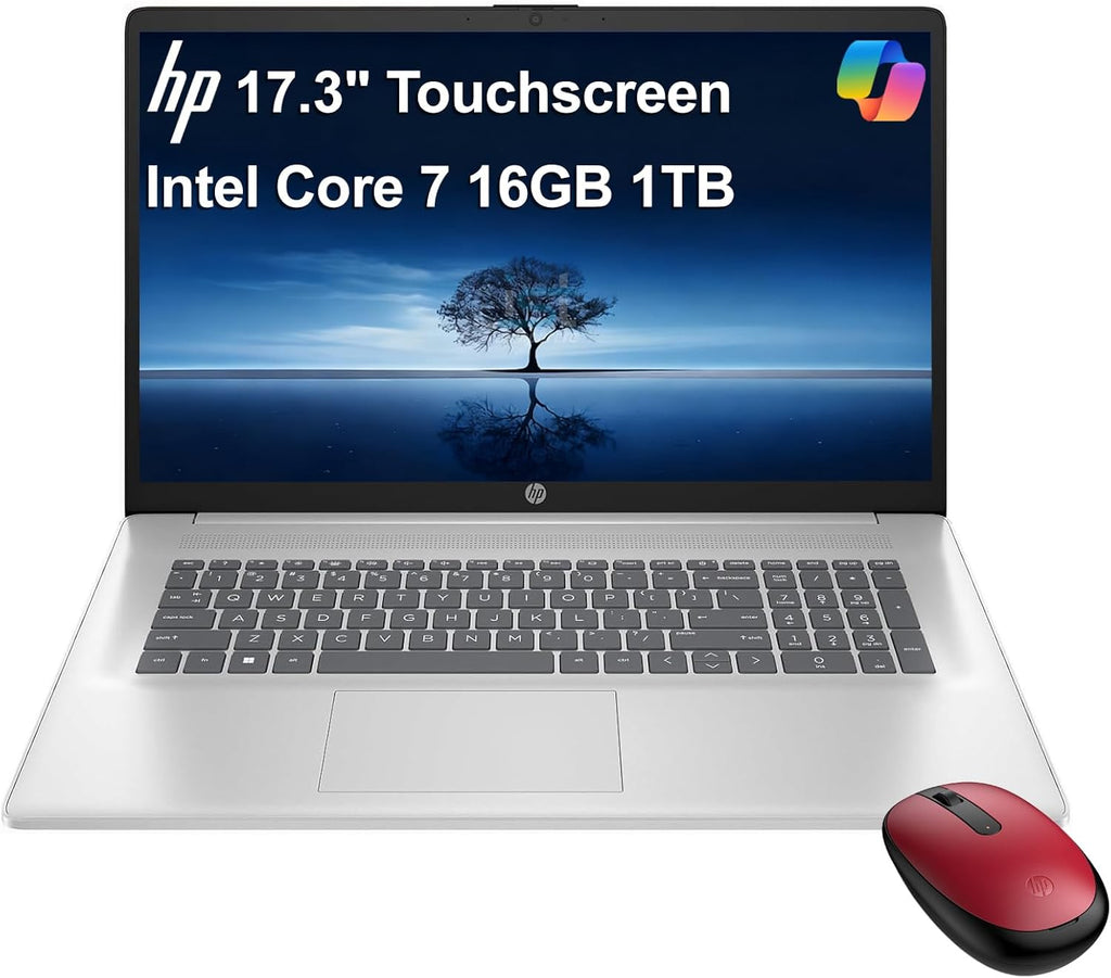 HP 17 Laptop w/Bluetooth Mouse (17.3" HD+ Touchscreen  Intel 10-Core i7 150U (> Ultra 5 125U)  16GB RAM  1TB SSD) for Business  Home  Students  Narrow Bezel  Webcam  Fast Charge  Wi-Fi 6  Win 11 Home