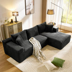 WorthFurni Cloud Modular Sofa Couch with L-Shape Chaise,Modern Sectional with Deep Seat, Upholstered Couches for Living Room Bedroom,No Assembly Required, Plush Corduroy Fabric 110.4"(Black)