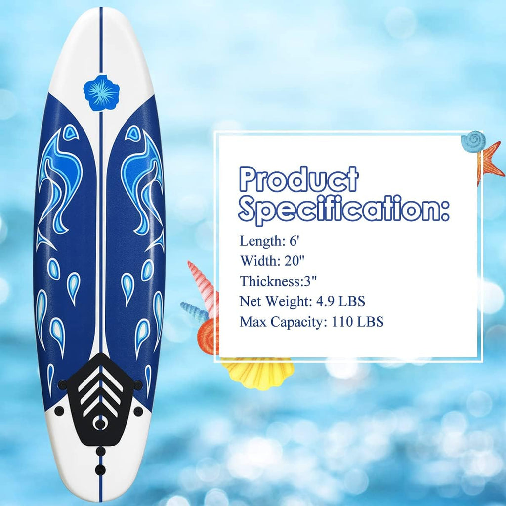 Giantex Surfboard, 6 Ft Stand Up Surfing Board w/ 3 Detachable Fins, Safety Leash, Non-Slip Lightweight Foam Surfboard for Kids, Teenager, Adults