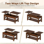 Rolanstar Coffee Table, 47.2" Lift Top with Hidden Compartment, 2 Way Lift Top Coffee Table with Open Shelf & X Wooded Support, Farmhouse Center Table for Living Room, Espresso