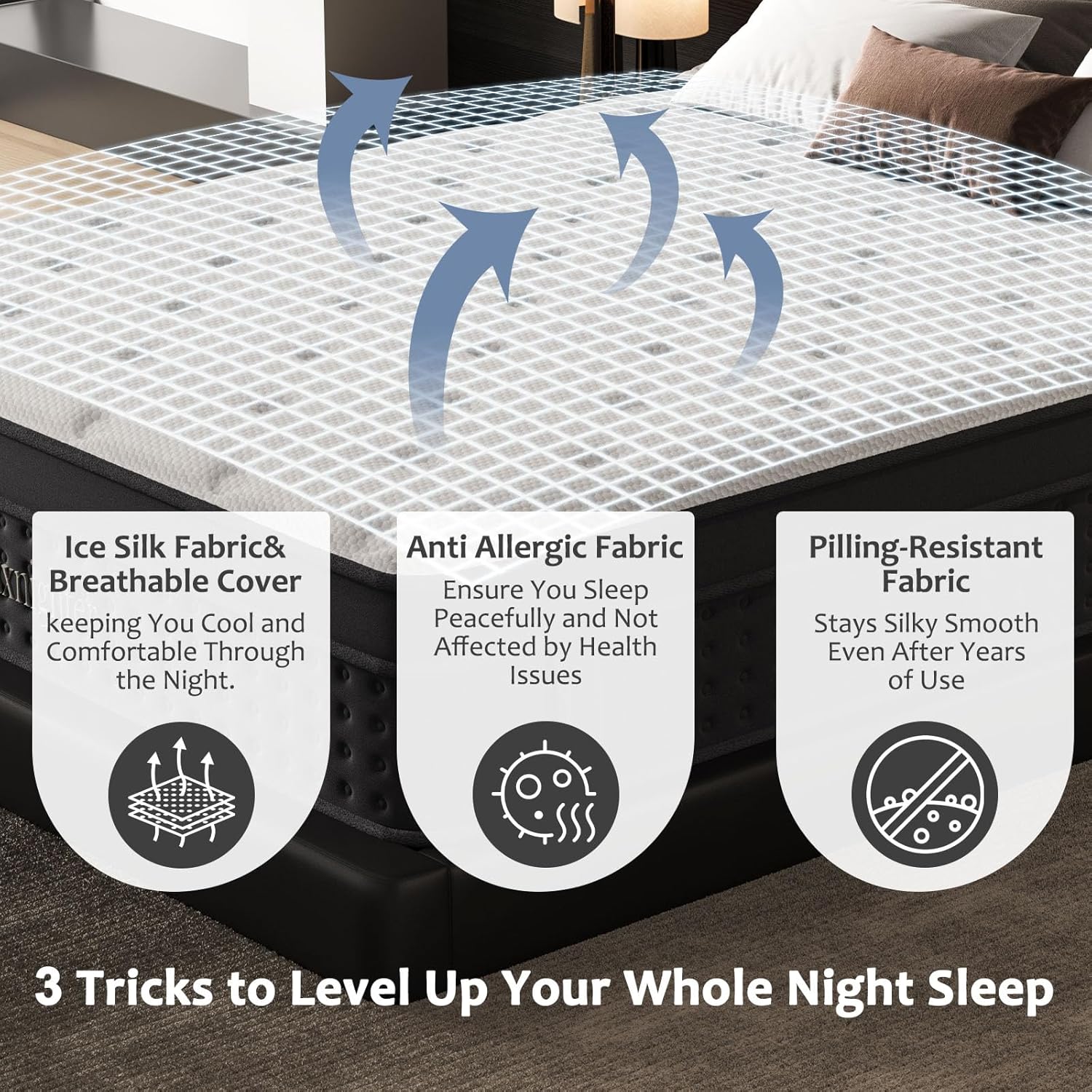 Queen Size Mattress, 14 Inch Queen Mattress in a Box, Cooling Matress with Memory Foam & Individual Pocket Springs for Pressure Relief & Spinal Alignment, Zoned Back Support & Motion Isolation