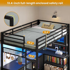 ADORNEVE Twin Size Loft Bed with L-Shaped Gaming Desk, Storage Drawers & Hutch, Expanded Safety Power Outlet, Metal Loft Bed Frame with RGB Lights, Space Saving for Teens, Black