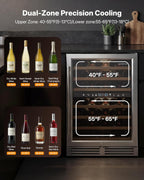 Upstreman 24 Inch Wine Fridge, 54 Bottles Dual Zone Wine Cooler Refrigerator, Small Built-in or Freestanding Wine Fridge with Stainless Steel Glass Door for Home, Office, or Kitchen, W54