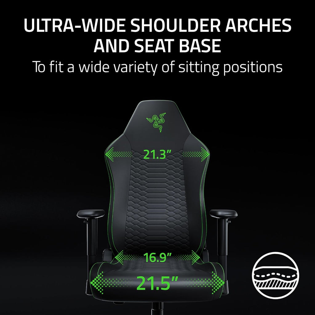 Razer Iskur V2 X NewGen Ergonomic Gaming Chair: Gen-2 EPU Leather with Cooltouch - Lumbar Support - Ultra-Wide Base - Foam Cushions - Adjustable 152 Degree Recline - 2D Armrests - Black/Green
