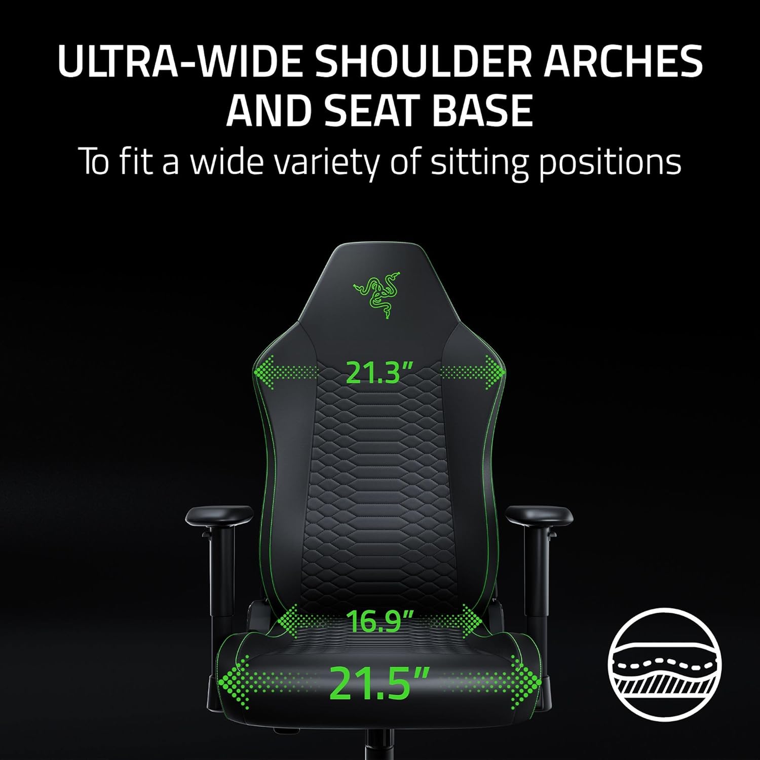Razer Iskur V2 X NewGen Ergonomic Gaming Chair: Gen-2 EPU Leather with Cooltouch - Lumbar Support - Ultra-Wide Base - Foam Cushions - Adjustable 152 Degree Recline - 2D Armrests - Black/Green