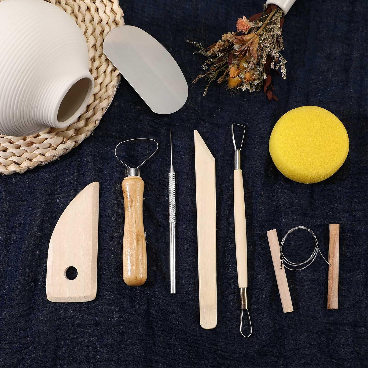 Leriton 320 Pcs Pottery Clay Tools Kit Sculpting Clay Tool Includes Cutting Modeling Trimming with Wooden Handles Carving Kit for Beginners Carving Shaping