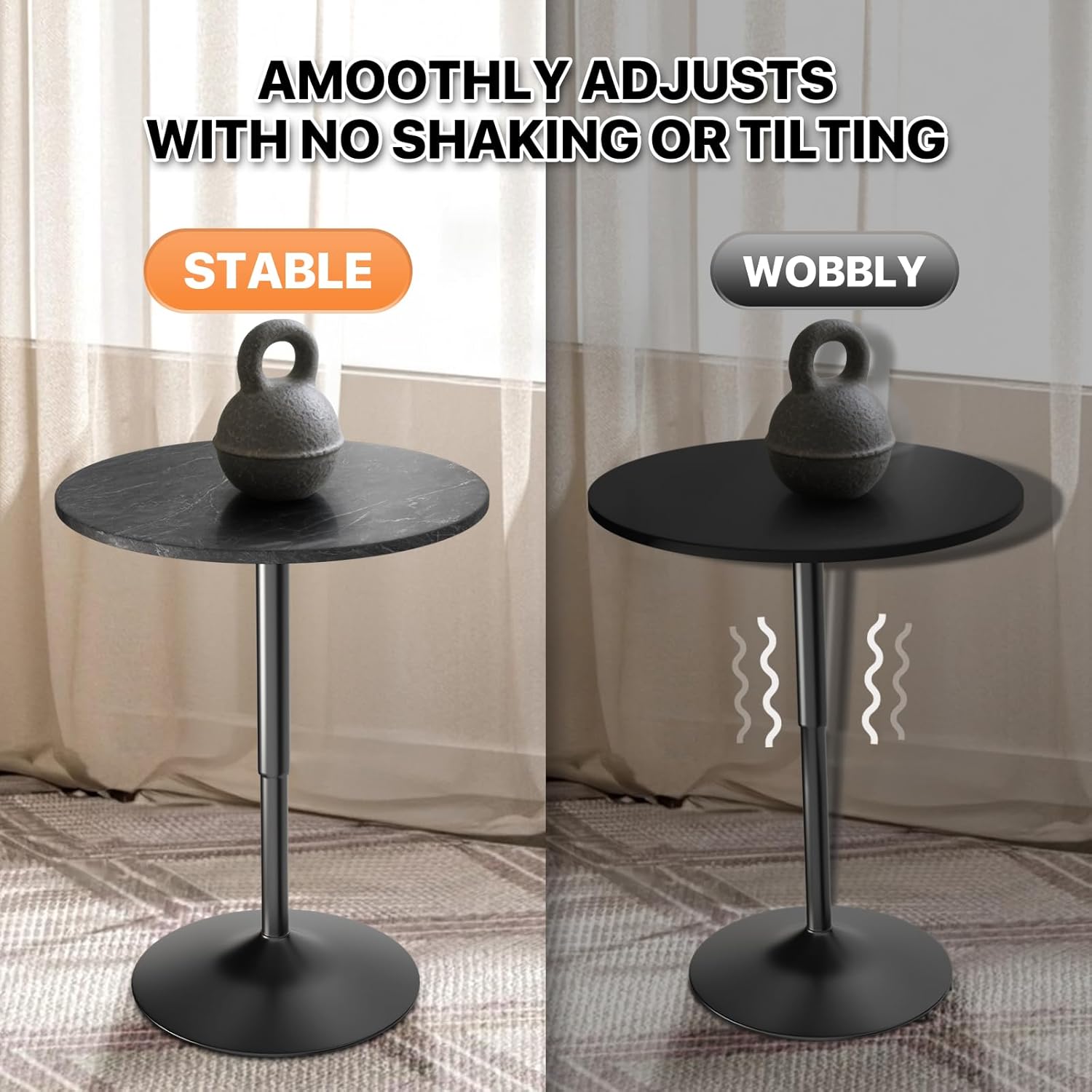 Magshion 23.5'' Round Adjustable Height Wood Bar Pub Table Adjustable Range 27.5"-36" Living Room Dining Room Bar Cocktail Table (Marble Black)