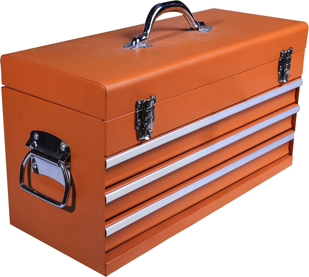 Edward Tools Portable Metal Tool Box with Drawers 20”- Keyed Center Lock for Security - Powder Coated Scratch Resistant Finish - Heavy duty chest latches - Full Extension Drawers