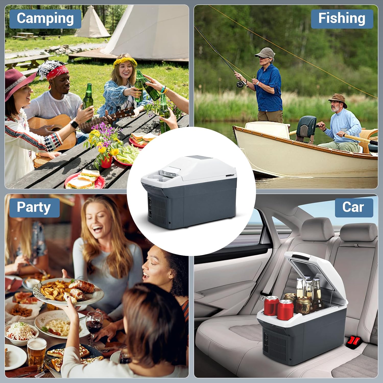 9 Quart (9 Liter) Portable Car Refrigerator & Warmer, 12V Thermoelectric Cooler/Heater for Cars, Trucks, Camping, Travel, Outdoor - Dual-Use Electric Cooler with Car Plug-In