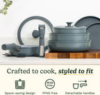 Cuisinart 13-Pc, ClickSmart Nonstick Detachable Handle Ceramic Cookware, Pots and Pans Set, Stackable Space-Saving Design, Compatible with All Stovetops, Induction & Oven Safe, PURELYCERAMIC
