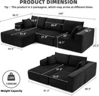 108” Modular Sectional Sofa, Cloud Sectional Couch with Deep Seat, Modern Modular L-Shape Sofa Couch with Chaise,Upholstered Boneless Couches for Living Room Bedroom (Black, Left Facing Chaise)