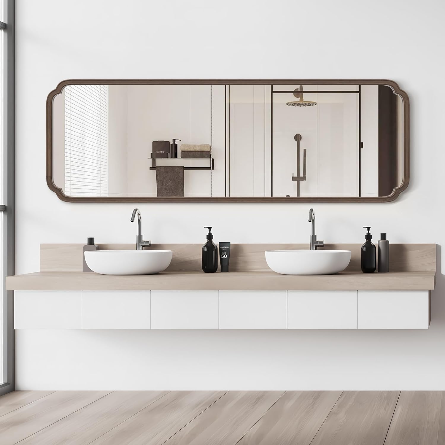 WallBeyond Full Length Mirror Wall Mounted 71"x24", Rustic Wooden Frame Floor Mirror, Large Full Body Mirror for Bedroom, Leaning or Hanging Against Wall (Walnut Solid Wood)