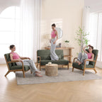 INZOY Mid-Century Modern Accent Chair Set of 2, Green Reading Armchair with Waist Cushion, Upholstered Living Room Chairs for Bedroom Sunroom