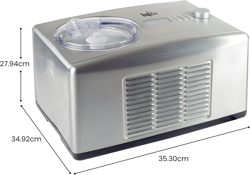 Total Chef Automatic Ice Cream Maker - Built-In Compressor 2 in 1 Frozen Yogurt, Gelato & Sorbet Maker, Nieve Treats, No Salt or Prefreezing, 1.6 Qt Stainless Steel, Helado de crema