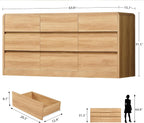 TEENFON 9 Drawer Dresser for Bedroom, 63" Wide Dressers & Chest of Drawers with Curved Profile Design, Wood Closet Storage Dressers Organizer for Bedroom, Living Room, Natural