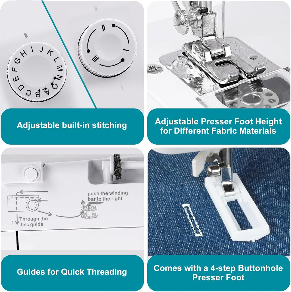 Mini Sewing Machine for Beginners Kids, Portable Sewing Machine with 45 Built-In Stitches and High Speed, Double Needle with 42PCS Sewing Kit Us Plug (110v), Sewing Gifts for Women Mom