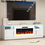 Fireplace TV Stand with 36" Fireplace Up to 80" TVs,70" Entertainment Center with LED Lights,Remote Control,TV Media Console with Storage Cabinets for Living Room, White+White