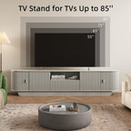 86.61'' Tambour TV Stand for 55-85 Inch, Entertainment Center with Large Storage Cabinet and Sliding Door,Curved Profile Design Media Console with Open Shelves for Living Room, Bedroom, Office, Grey