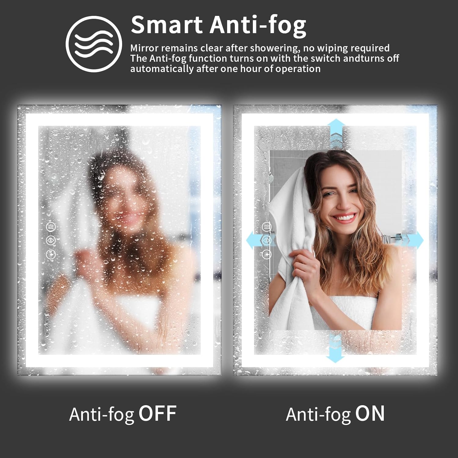 Koonmi 60"x36" LED Mirror for Bathroom, 90CRI Anti-Fog Vanity Mirror with Front and Backlight, Shatter-Proof Wall Mirror with Light, Easy Install Lighted Mirror for Modern Bathroom (IP65)