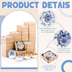 SiliFine 48 Pcs Wedding Favors for Guests Small Ceramic Bowl Bulk Gifts Set 3.3 Inch Floral Design Mini Dipping Sauce Dish with Card Box for Bridal Pooja Baby Shower Birthday (Flower,Blue)