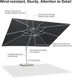 PURPLE LEAF 10' × 13' Patio Umbrella White Cantilever Umbrella Aluminum Square Outdoor Offset Umbrella Hanging Windproof with 360° Rotation for Garden Deck Pool, Light Grey
