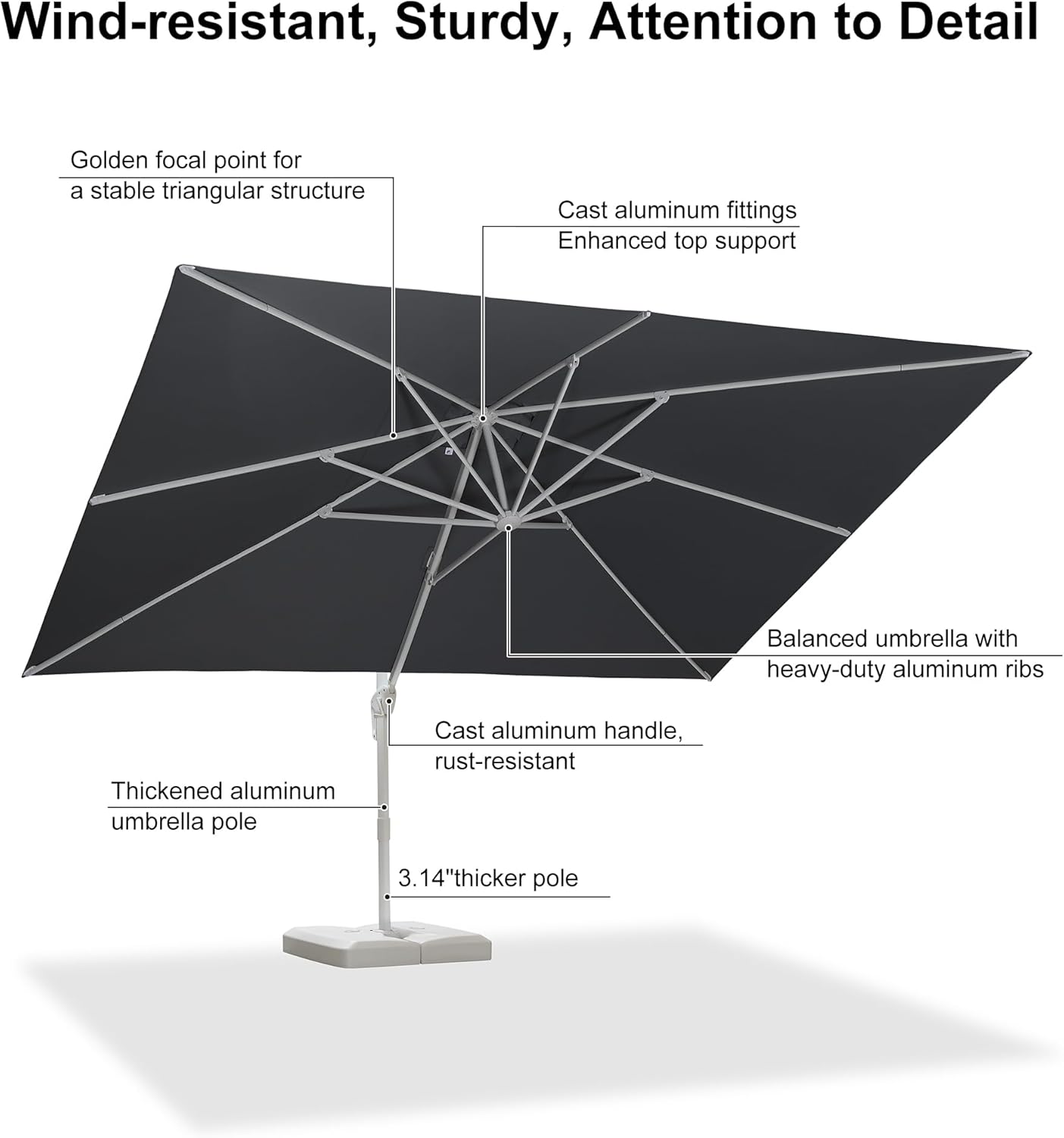 PURPLE LEAF 10' × 13' Patio Umbrella White Cantilever Umbrella Aluminum Square Outdoor Offset Umbrella Hanging Windproof with 360° Rotation for Garden Deck Pool, Light Grey
