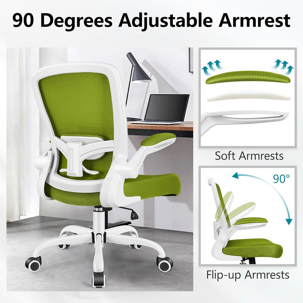 FelixKing Office Chair, Ergonomic Desk Chair Breathable Mesh Chairs Adjustable High Back Lumbar Support Flip-up Armrests, Executive Rolling Swivel Comfy Computer Chairs Home Office Avocado Green