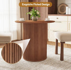 31.5" Small Round Dining Table for 2, Sturdy and Durable Wood Walnut Dining Table Round with Fluted Base, Simple Setup Small Kitchen Table for Living Dining Room Office (Walnut)