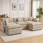 HIPIHOM Modular Sectional Sofa, 112.2 Inch L Shaped Couch Set with Armrests, 3-Seater Comfy Cloud Couches for Living Room Apartment, Coffee