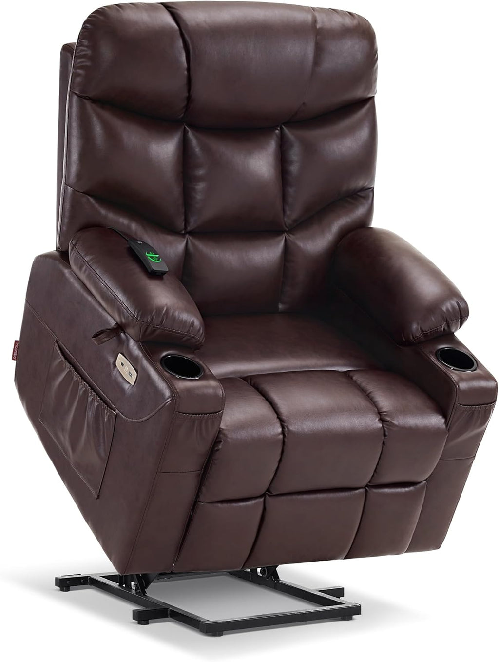 MCombo Power Lift Recliner Chair with Extended Footrest for Elderly People, Faux Leather 7287 (Dark Brown, Medium)