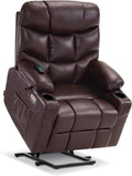 MCombo Power Lift Recliner Chair with Extended Footrest for Elderly People, Faux Leather 7287 (Dark Brown, Medium)