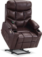 MCombo Power Lift Recliner Chair with Extended Footrest for Elderly People, Faux Leather 7287 (Dark Brown, Medium)