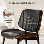 Dining Chairs Set of 4, Mid Century Modern Dining Room Chair, Upholstered Faux Leather Kitchen Chairs with Walnut Bentwood Back and Metal Legs for Kitchen Dining Room Living Room, Black