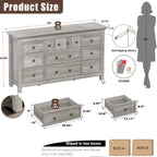 LGHM Dressers for Bedroom with 9 Drawers, 9 Drawer Dresser with Textured Borders, 58" W Chest of Drawers Closet Organizers and Storage Clothes - 6" Deep Drawer for Bedroom, Living Room,Gray