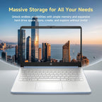HP 14 Student-Laptop Back to School  Quad-Core Processor (Up to 3.6GHz) 8GB RAM 192GB Storage(128GB UFS + 64GB SD Card) Laptops for Student with 1-Year Office 365 Copilot AI Win11  Sky Blue