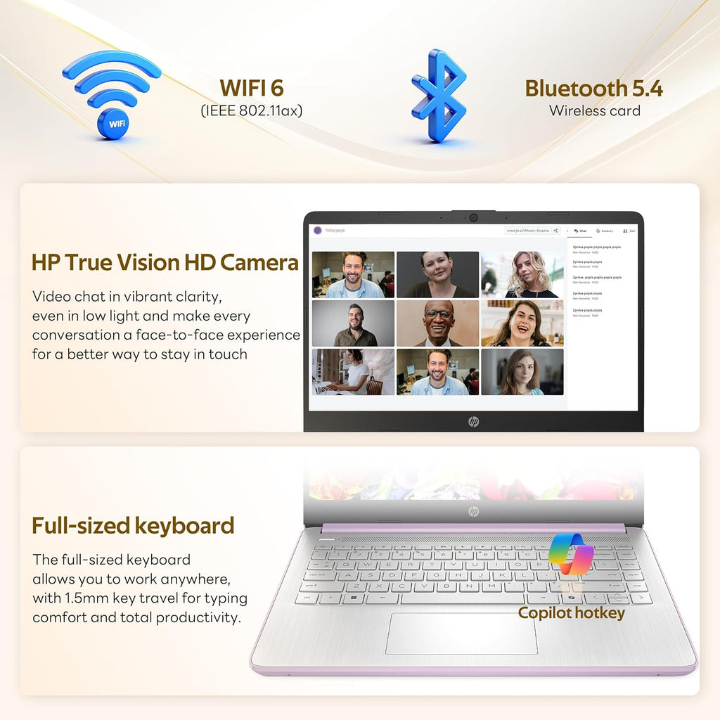 HP Flagship 14" HD Student&Business Laptop with AI Copilot  13th Gen Intel 4-Core  4GB RAM  1.12TB Storage (128GB UFS + 1TB Docking Station)  1 Year Office 365  Wi-Fi 6  Win 11 S  Lavender Purple