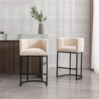 Contemporary Cream Linen Bar Stools Set of 3, 29" Upholstered Fabric Counter Height Barstools Kitchen Counter Island Stools with Black Metal Base
