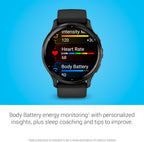 Garmin Venu 3 Running GPS Smartwatch with AMOLED Display  Advanced Health  Fitness Features  Up to 14 Day Battery Life with Signature Power Bundle | Slate with Black Silicone Band