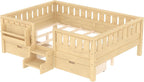 Bellemave Full Size Bed with Slats and Stairs, Full Size Platform Bed Frame with Fence, Bookshelf and Storage Drawers, Easy Assemble Beds for Girls, Boys, Light Natural