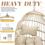 BULEXYARD Outdoor Patio Egg Chair Without Stand, 350 Lbs Foldable Rattan Swing with Comfy Cushion, Relaxing Boho Hanging Hammock Basket Seat for Bedroom Balcony Backyard Tree Indoor Mount, Beige