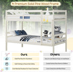 KOMFOTT Wood Bunk Bed Twin Over Twin, Bunk Bed with Ladder & Safety Guardrail, Solid Wood Bed Frame, Ideal for Dormitory & Multiple-Child Family, No Box Spring Needed, Kids Bed Frame