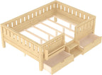 Bellemave Full Size Bed with Slats and Stairs, Full Size Platform Bed Frame with Fence, Bookshelf and Storage Drawers, Easy Assemble Beds for Girls, Boys, Light Natural