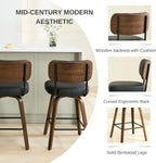 Swivel Bar Stools Set of 3, 26" Upholstered Counter Height Bar Stools with Back and Walnut Wood Legs, Faux Leather Barstools for Kitchen Counter, Black