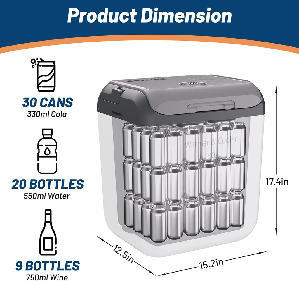 32 QT (30 L) Electric Cooler & Warmer, Portable Thermoelectric 12V/110V Refrigerator with Handle, Plug In Coolers, Car fridge for Vehicle, Truck, Travel, Camping, Light Gray