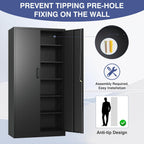 Metal Garage Storage Cabinet,Tall Black Cabinet with Doors and Adjustbale Shelves,Lockable Tool Cabinet for Garage,Basement,Home Office