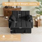 66" Multi-Functional Pull-Out Sofa Bed with Hidden Side Table, Storage Armrests, Built-in Charging Port, Spring Mattress, Solid Wood Frame – Ideal for Small Spaces, Easy Assembly